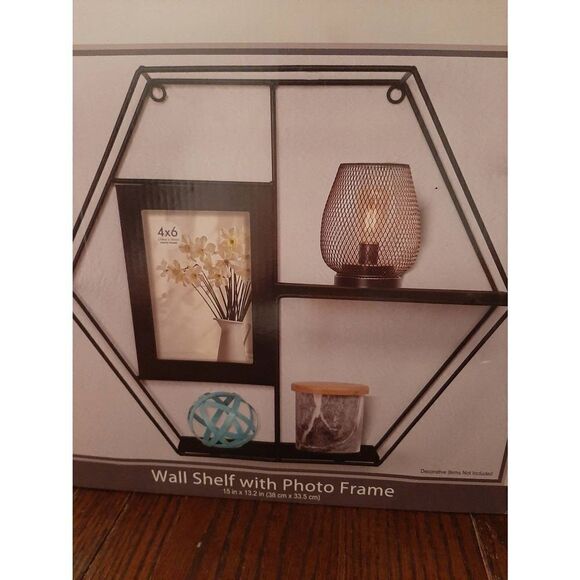 New True Living Black Wall Shelf with 4x6 Photo Frame Wall Home Decor NWOT - Picture 2 of 4